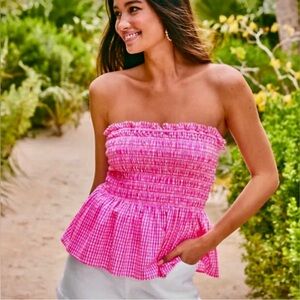Lilly Pulitzer Jadis Smocked Top in Pink Isle Print is Along The Same Line Sz S